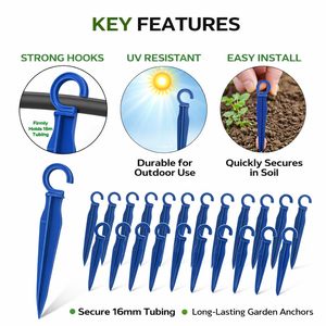 16mm Lateral Hold stakes 16 OD UV-Stabilized Drip Irrigation <b>Hook</b>–Blue Plastic 'C' <b>Clip</b> Stake for Pipe Support Heavy quality - Product Image 3
