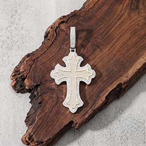 Iced Out <b>Cross</b> Pendant Two Tone Hip Hop Jewelry Moissanite Diamond <b>Cross</b> Necklace Wholesale Custom Manufacturer - Product Image 1