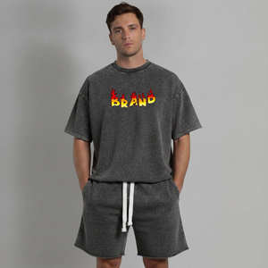 Conjunto de Camiseta y Pantalones Cortos de Poliéster/Algodón de Alta Calidad, Cuello Redondo, Color Sólido, Verano, Casual, Transpirable, Secado Rápido, Térmico, para Hombre - Product Image 5