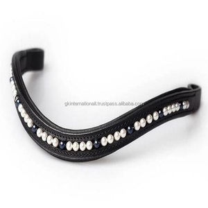 Serre-tête à sourcils anglais, en cuir rembourré, cristaux bleu et bleu clair, en forme de poney, ondulations - Product Image 2