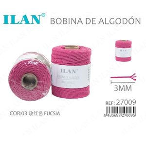 Bobina di cordoncino di cotone ILAN 3mm colore fucsia per lavori artigianali - Product Image 3