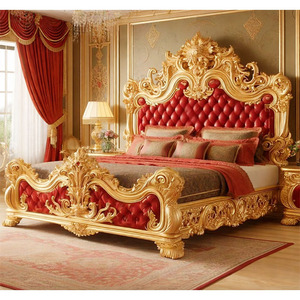 Juego de Cama King Size Tallado a Mano Estilo Maharaja Real, Lujoso Juego de Dormitorio Principal de Estilo Europeo, Último Modelo de Cama con Diseño de Corona Tallada a Mano, EE. UU. - Product Image 1