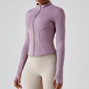 HYPEN SPORTS Haut de yoga doux et respirant, veste de jogging zippée, avec trous pour les pouces, coupe ajustée, crop top, col rond, Spandex/Nylon - Product Image 1
