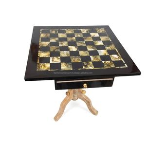 Mesa de Ajedrez de Madera con Tablero Decorativo con Acabado de Mármol y Cajón de Almacenamiento Oculto, Mueble Elegante para Juegos de Mesa en Interiores - Product Image 4