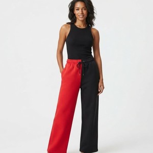 High Quality <b>Women</b> Color Block Wide <b>Leg</b> Pants Two Tone Drawstring Waist Loose Fit Casual Streetwear Ladies <b>Jogger</b> Trendy Fashion - Product Image 1