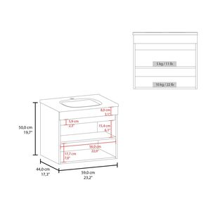 Mobile Bagno Sospeso Bianco Chaux con Doppia Anta, Lavabo in Resina e Due Ripiani, Ampia Soluzione di Stoccaggio - Product Image 4
