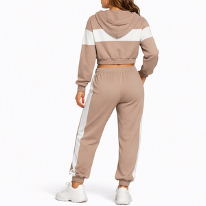 Ensemble de survêtement pour femme, à capuche, uni, manches longues, tricoté, respirant, séchage rapide, coupe régulière, 2 pièces, sweat-shirt et pantalon, hiver - Product Image 4
