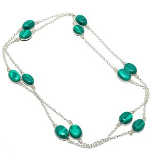 Beautiful Malachite Bezel Setting Oval Shape Green Gemstones Copper Alloy Overlay <b>Statement</b> <b>Necklace</b> Gift Bridal Wedding - Product Image 3