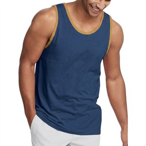 Men Contrast <b>Binding</b> Tank Top Sleeveless Vest Soft Cotton Feel Casual Gym Fitness Summer Wear Stylish Athletic Activewear Custom - Product Image 1
