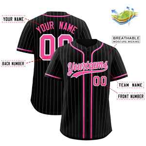 Ensemble uniforme de baseball personnalisé pour filles, en polyester, avec broderie Canada-Amérique, maillot noir et blanc vierge, style Bottend Pinstripe - Product Image 2