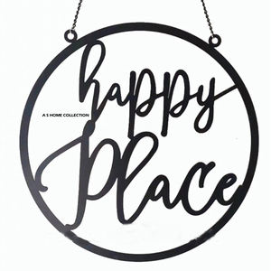 Decoración Navideña de Pared de Acero Inoxidable de Gran Calidad, Color Negro, Diseño de Sublimación en Blanco, Decoración Colgante para Pared con Diseño de Happy Place - Product Image 1