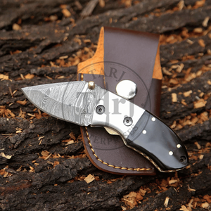 Couteau pliant Damas de qualité industrielle TARJ ENTERPRISES, manche en corne noire, fait main, couteau de poche utilitaire EDC pour l'extérieur - Product Image 2