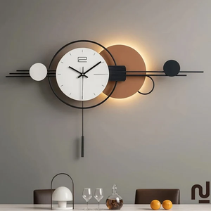 Horloge murale de style nordique avec silhouette de cerf et double cadre circulaire en métal, disponible à prix de gros. - Product Image 2