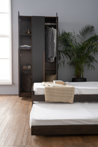 Urban Walnut Black MANDO 3 Door <b>Wardrobe</b> Industrial Triple Closet for Contemporary Bedroom and Professional <b>Storage</b> <b>Solutions</b> - Product Image 5