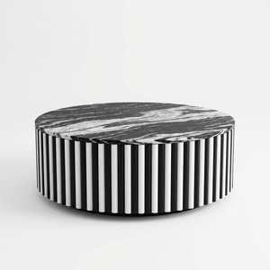 Mesa de centro de lujo con incrustaciones de hueso en blanco y negro, bandeja superior, hecha a mano, moderna, con base en X, venta al por mayor - Product Image 4