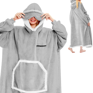 Peignoir en peluche portable 2026 gris doux à capuche une pièce avec poche, longueur intégrale et confortable - Product Image 3
