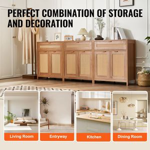 Set of 3 Adjustable Rattan <b>Storage</b> Cabinets 6 Magnetic Doors and 3 Drawers <b>Sideboard</b> Buffet <b>Sideboards</b> with Unique Style - Product Image 6