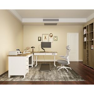Modern White Modern Work/Writing/<b>Study</b> Table for Bedroom Fixed <b>Desk</b> Computer <b>Desk</b> with Drawers Power Outlets Work From Home - Product Image 3