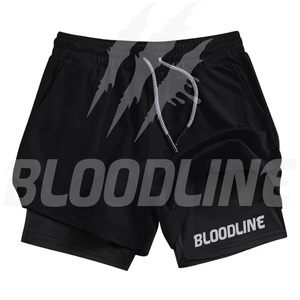 BLOODLINE Men's Black Sport Shorts <b>Mid</b> Waist Elastic Quick Dry Pockets Front Logo Knitted Fabric - Product Image 6
