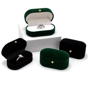 Boîte à bijoux élégante et écologique en velours durable à double compartiment, boîte de rangement pour bagues de couleur rouge unie, boîte à bagues pour couple - Product Image 1