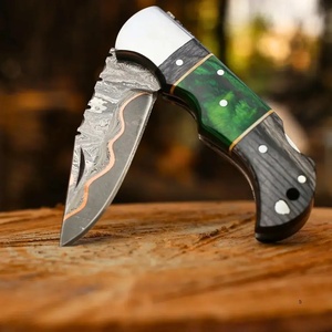 Cuchillo de Bolsillo Jexmoo Personalizado Hecho a Mano de Acero de Damasco de Grado Industrial con Funda de Cuero OEM para Regalo de Aniversario o Regalo para Padrinos de Boda - Product Image 6