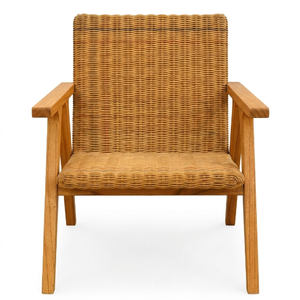 Chaise d'extérieur en osier avec structure en bois, design tropical moderne, revêtement durable – Mobilier de salon de jardin et de salle à manger - Product Image 1