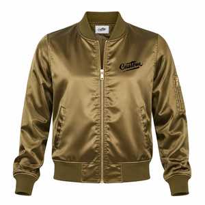Blouson Bomber Homme Personnalisé en Satin Olive avec Logo Brodé sur le Devant, Style Décontracté Hiver Streetwear en Polyester à Col Rabattu - Product Image 3