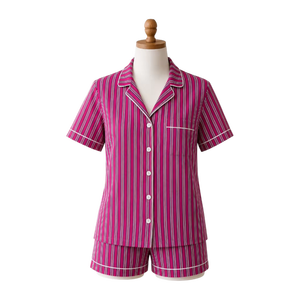 Women Cotton Stripe Nightwear Set Premium Hand Block Print Shorts Sleeves Shirt and Shorts Soft Summer Lounge Wear Pajamas - Product Image 1