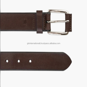 Cinturón casual de cuero Premium marrón de tendencia superior para hombres con elegante cinturón informal de negocios con hebilla de latón plateado mate - Product Image 3