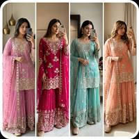 Élégant haut en faux georgette et filet, broderie de sequins de 5 mm, collection de vêtements ethniques festifs Sharara pour femmes AARIKA TEXTILE – Livraison rapide