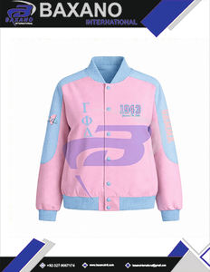Chaqueta de sarga de algodón estilo carreras Gamma Phi Delta GPD Sorority, ropa griega, chaqueta de carreras con cuello alto y bloques de color para hermandades - Product Image 5
