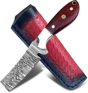 Couteau de boucher artisanal en acier Damas, couteau de chasse et de camping à lame fixe avec étui en cuir – Style cowboy personnalisé - Product Image 1