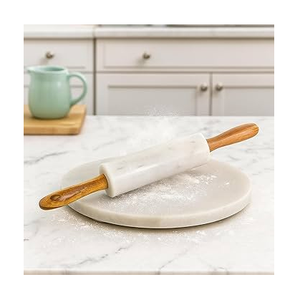 Tabla de amasar y rodillo de mármol personalizados de última generación con mangos de madera, utensilios de cocina usados para amasar. - Product Image 1