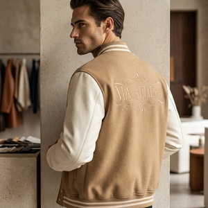 Veste en laine mélangée pour homme, style preppy, logo brodé, col rabattu, coupe classique, vêtement d'automne - Product Image 4