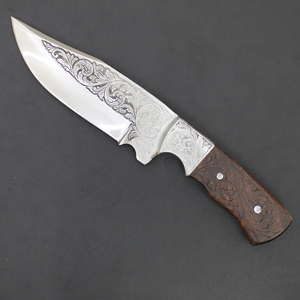 Cuchillo de Caza de Hoja Fija de Acero Inoxidable Grabado Personalizado con Mango de Madera y Diseño de Punta Caída - Product Image 5