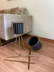Home Decor Set of 2 Modern Gold Metal Plant Stand with Wire Frame Planter Powder Coated Finish Drainage Hole for Indoor Use - Product Image 5