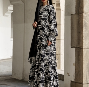 Best Selling Handmade Beaded V Neck Long Sleeve Flared Hem Abaya Modest Fashion Daily Wear Vintage Floor Length <b>Eid</b> Ramadan - Product Image 6