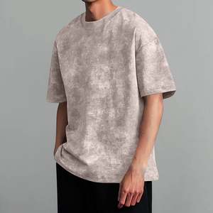 Wholesale 100% Cotton Men's Vintage Washed <b>Distressed</b> Shirt Short Sleeve Solid Round Neck T-Shirt Oversized Fit Casual Loose <b>Top</b> - Product Image 1