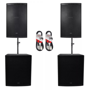 <b>Speaker</b> System 20 Inch 15 Inch Stage Audio Set with Citronic C-15A & C-18SA Active <b>PA</b> System Bundle Stands and Mix Cables - Product Image 1