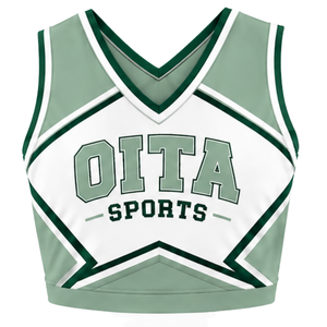 Ensemble d'uniforme de cheerleading vert sauge : Crop top et jupe plissée pour compétition de danse d'équipe, tenue de performance sportive - Product Image 3