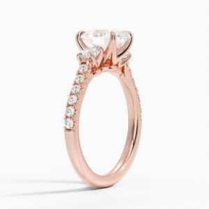 Bague de fiançailles vintage Amelie à trois pierres en moissanite et perle d'eau douce, plaquée or 14 carats, sertie à griffes, certifiée GRA, unisexe - Product Image 4