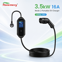 Chargeur EV portable 3,5 kW 16A Mode 2 230Vac IP67 avec protection contre les fuites RCD, écran LCD et courant réglable pour usage domestique