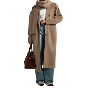 Manteau en laine pour femme, col cranté, ceinture, couleur unie, vêtements d'extérieur d'hiver, longueur intégrale, trench-coat en laine à manches longues - Product Image 1