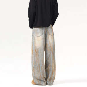 Jean droit personnalisable style vintage streetwear pour homme, en denim délavé, coupe baggy, style Y2K hip-hop, effet boue, pour hiver et automne - Product Image 6