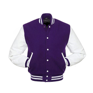 Veste de sport violette pour homme avec manches blanches, col rabattu, fermeture à boutons, style preppy, vêtement d'automne - Product Image 1