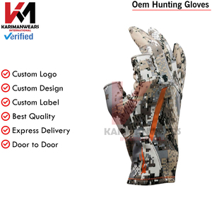 Gants de chasse mi-doigts imprimé camouflage en polyester unisexe pour activités de plein air avec accent orange - Product Image 2