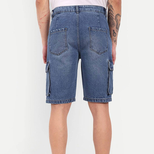 Shorts cargo en jean bleu déchiré et délavé pour homme, taille mi-haute élastique, style décontracté Bermuda, 100 % coton, tissu respirant tissé - Product Image 3