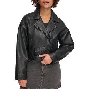 Chaqueta de cuero negra para mujer, talla grande, estilo racing, para otoño, nueva, de alta calidad, venta al por mayor. - Product Image 1