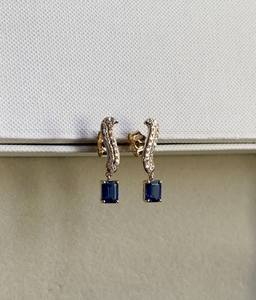 9KT Gold Lab Blue Sapphire & Diamonds Celestial Serpentine Fine Jewelry <b>Drop</b> Earrings - Product Image 2