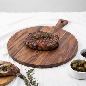 Planche à découper ronde en bois d'acacia avec poignée pour servir du pain, du fromage, des charcuteries, des fruits, des légumes, bloc de découpe de cuisine - Product Image 2